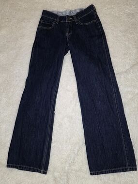 Hollister Low Rise Baggy Jeans Size 00 W24 Gingham Lining Y2K Blue Denim